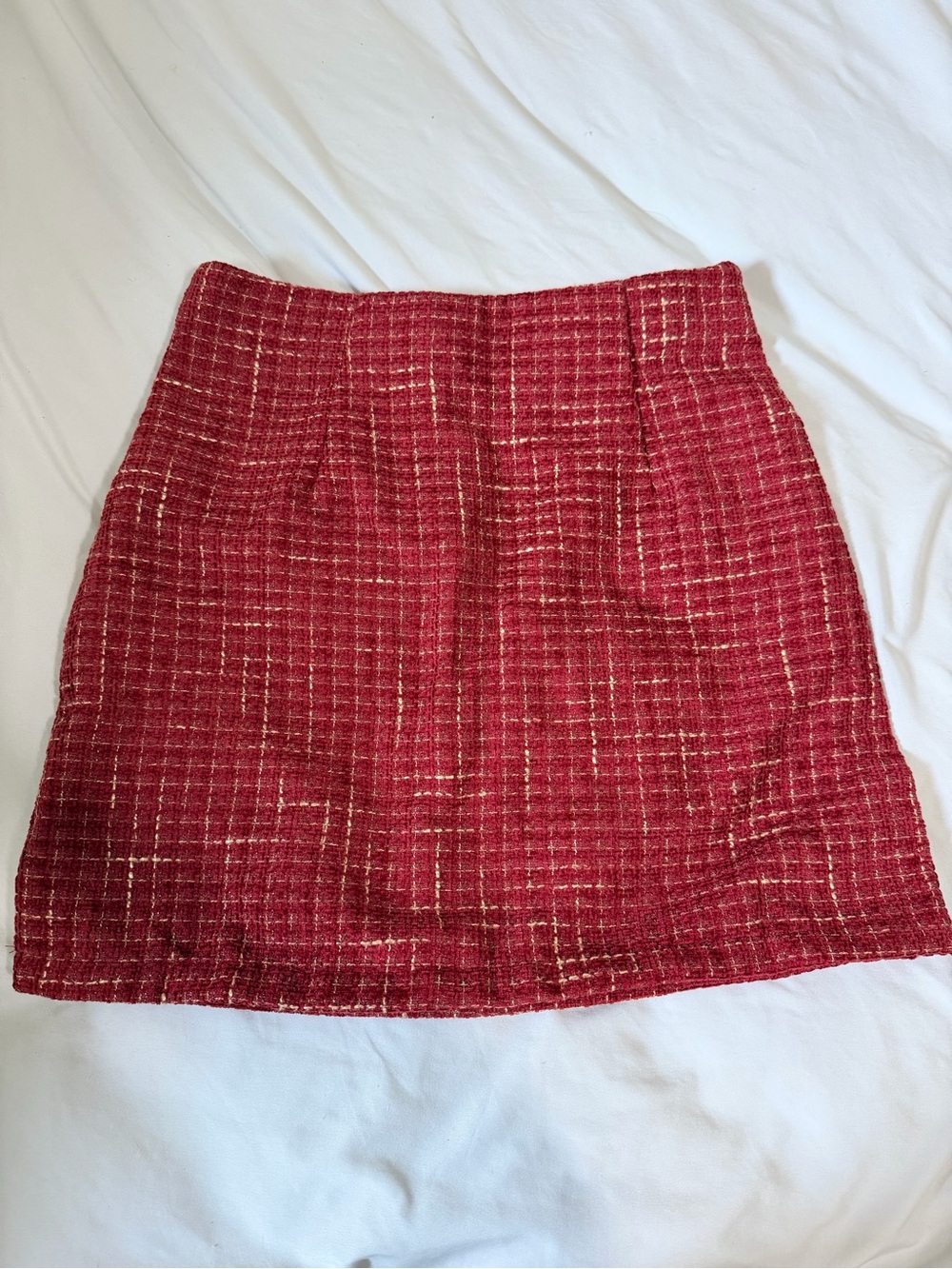 SHEIN Red Tweed Plaid Mini Skirt